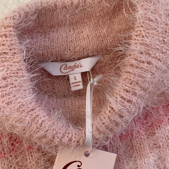 NWT•Candie's Cozy & Soft Mock Neck Pullover Crop Sweater in Pink Stripe-Size L - Picture 6 of 12